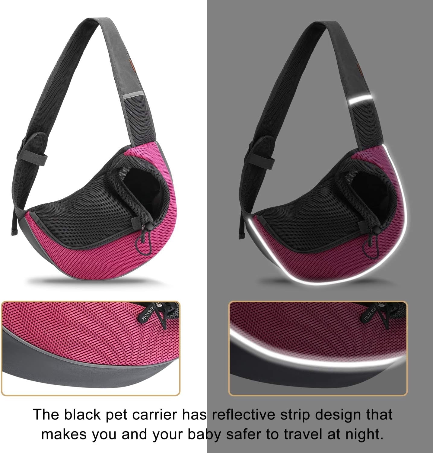 Premium Fuchsia Pet Sling Carrier for Small Dogs and Cats – Breathable Mesh Hand-Free Backpack with Adjustable Straps and Pouch