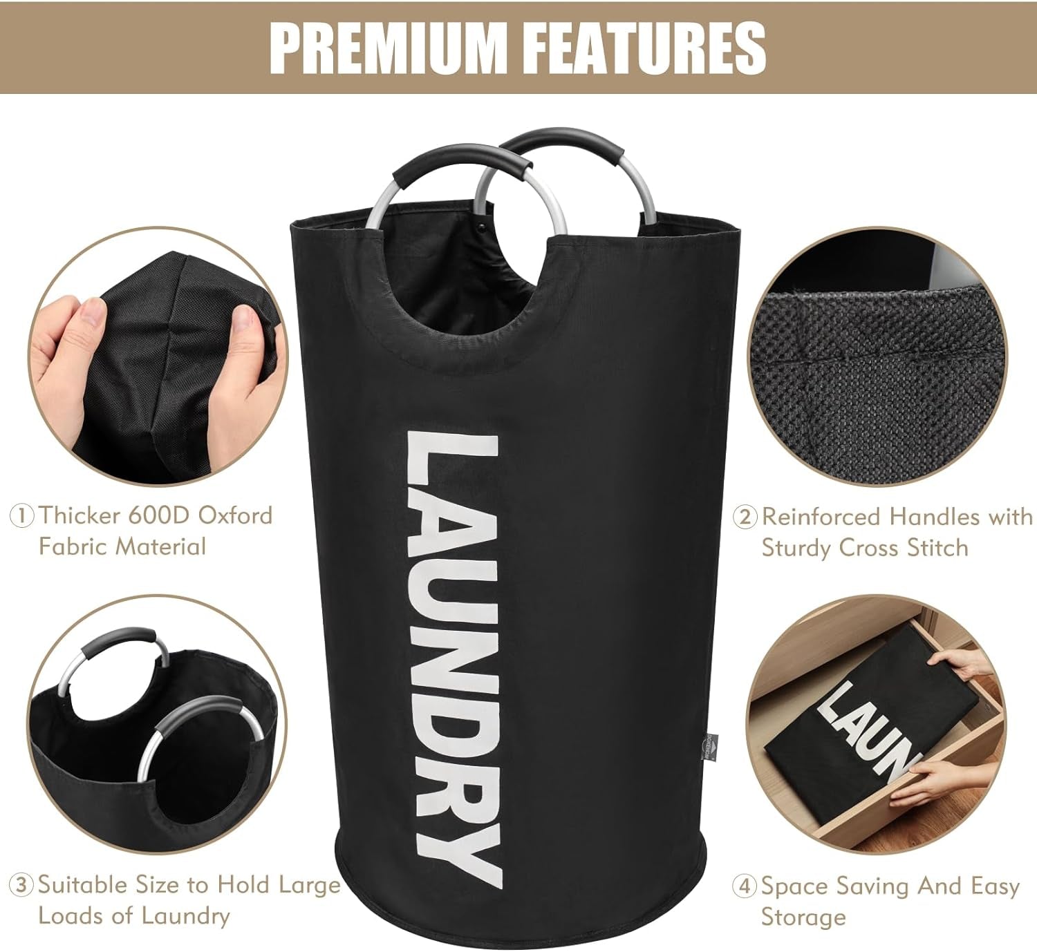 Maximize Your Space with Our 90L Collapsible Laundry Basket - Modern Black Design with Comfortable Handles