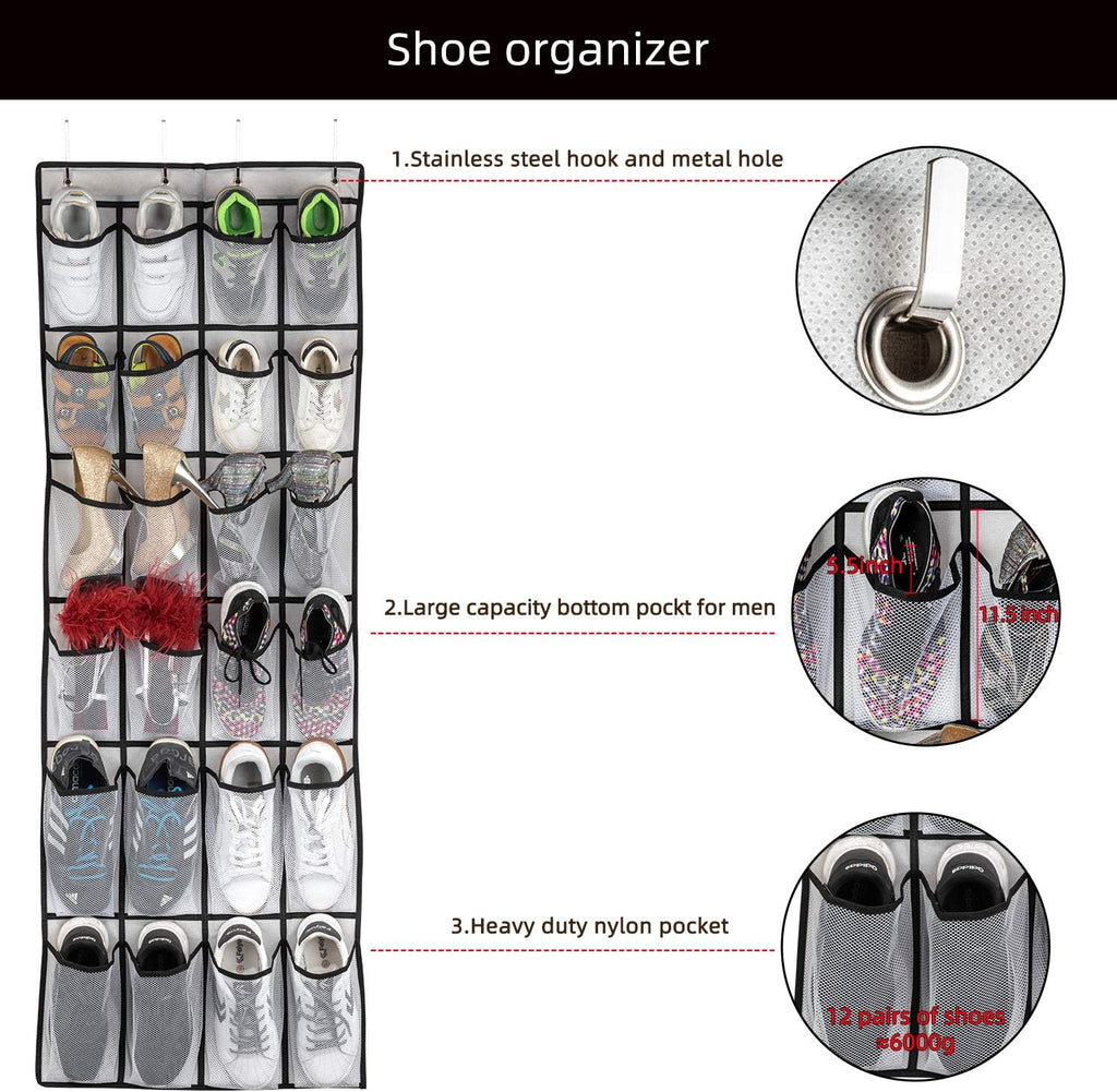 Over-the-Door Shoe Organizer – 24 Mesh Pockets for Shoes, Accessories & Storage | Space-Saving Hanging Rack