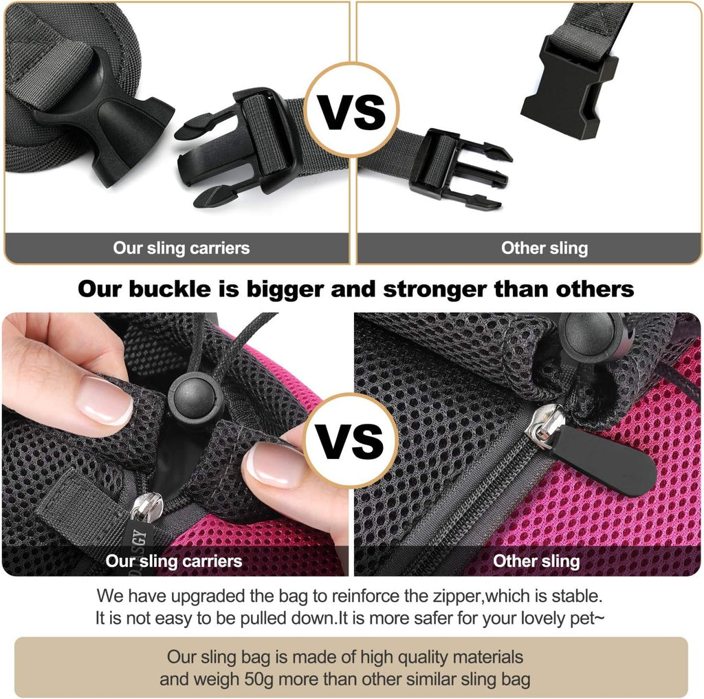 Premium Fuchsia Pet Sling Carrier for Small Dogs and Cats – Breathable Mesh Hand-Free Backpack with Adjustable Straps and Pouch