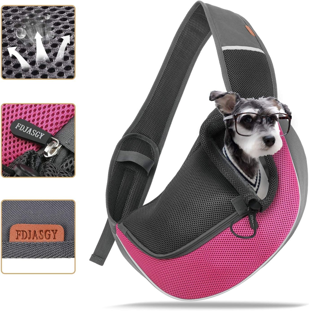 Premium Fuchsia Pet Sling Carrier for Small Dogs and Cats – Breathable Mesh Hand-Free Backpack with Adjustable Straps and Pouch