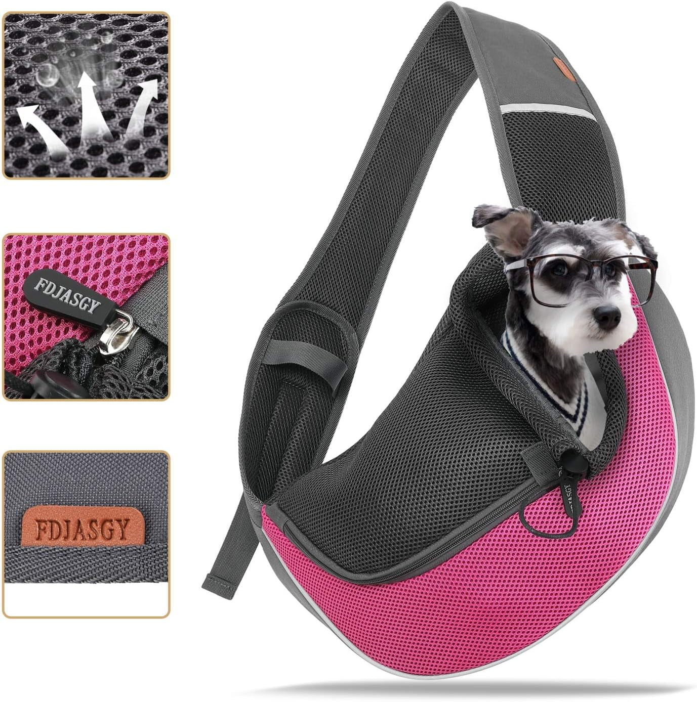 Premium Fuchsia Pet Sling Carrier for Small Dogs and Cats – Breathable Mesh Hand-Free Backpack with Adjustable Straps and Pouch
