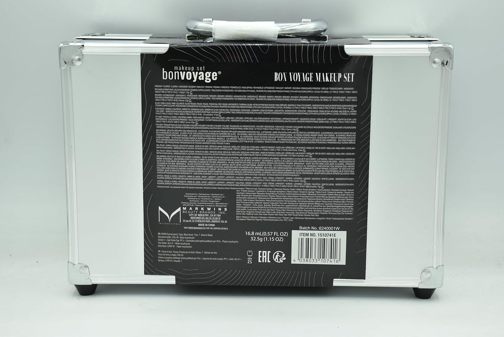 , 43-Piece Complete Makeup Kit, Includes Lipsticks, Eyeshadows, Blush, Nail Polish, Mirror and Make up Brushes, Portable Lightweight Metal Train Case, Bon Voyage