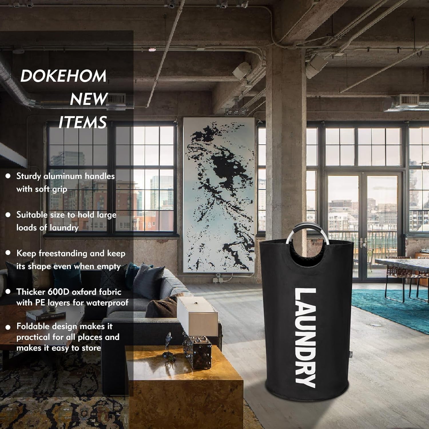 Maximize Your Space with Our 90L Collapsible Laundry Basket - Modern Black Design with Comfortable Handles