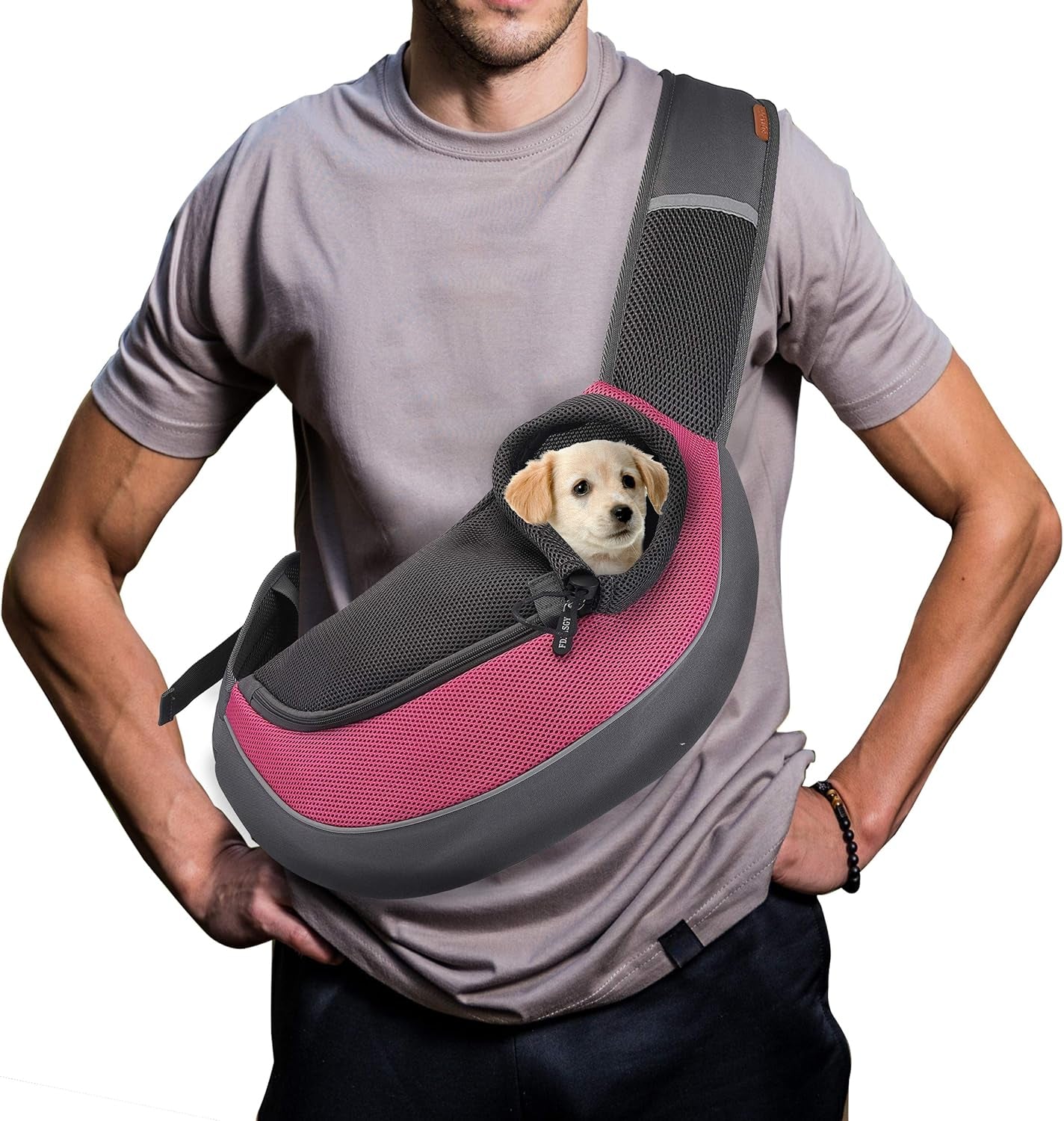 Premium Fuchsia Pet Sling Carrier for Small Dogs and Cats – Breathable Mesh Hand-Free Backpack with Adjustable Straps and Pouch