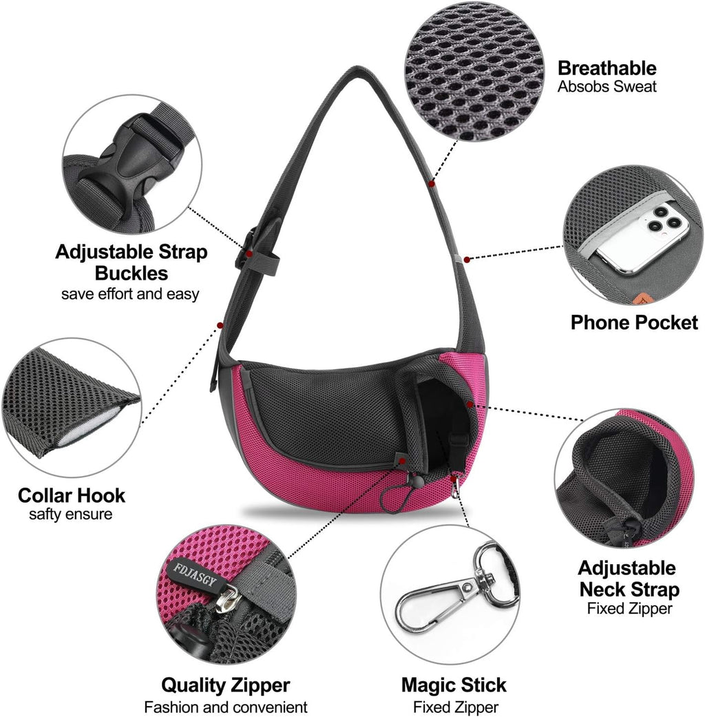 Premium Fuchsia Pet Sling Carrier for Small Dogs and Cats – Breathable Mesh Hand-Free Backpack with Adjustable Straps and Pouch