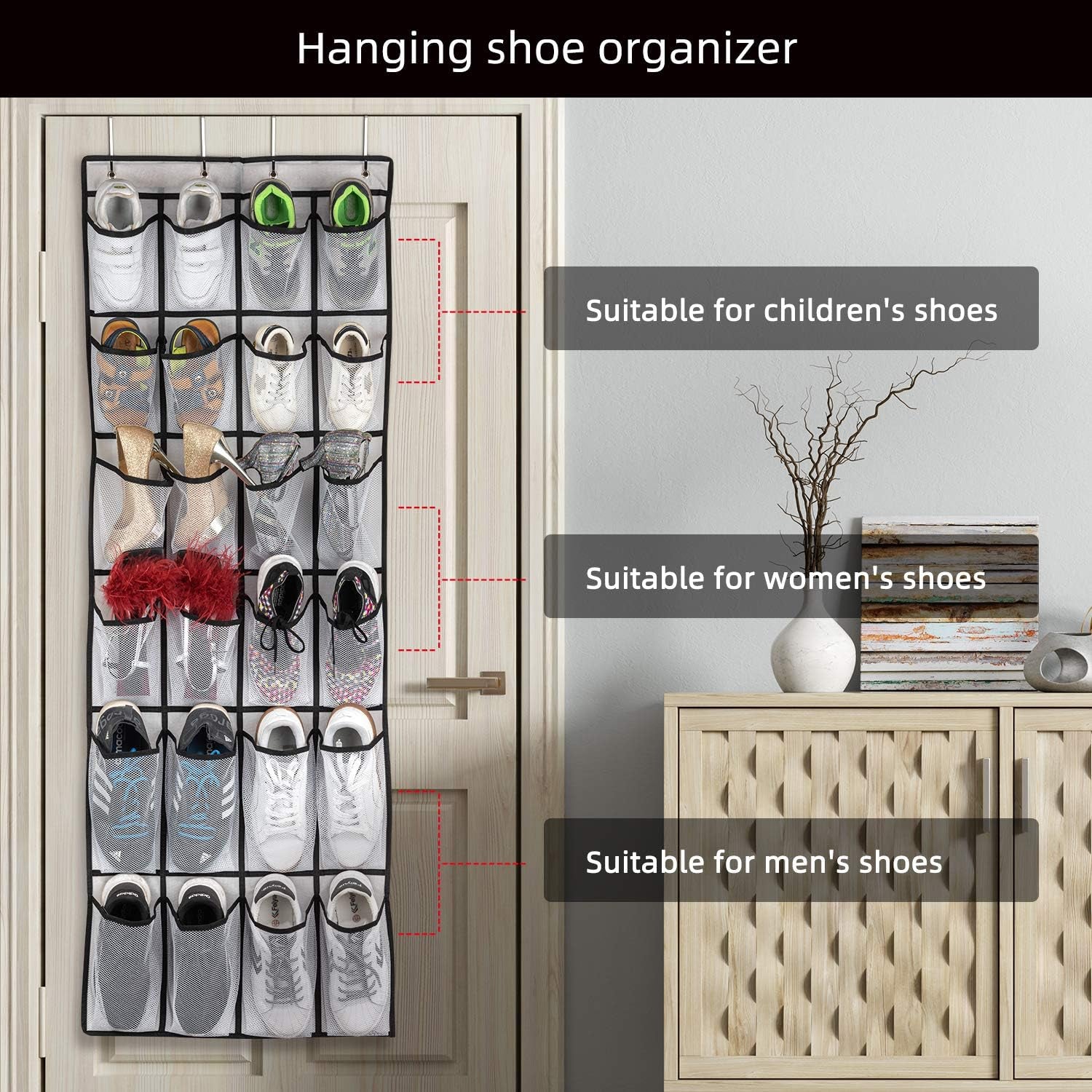 Over-the-Door Shoe Organizer – 24 Mesh Pockets for Shoes, Accessories & Storage | Space-Saving Hanging Rack
