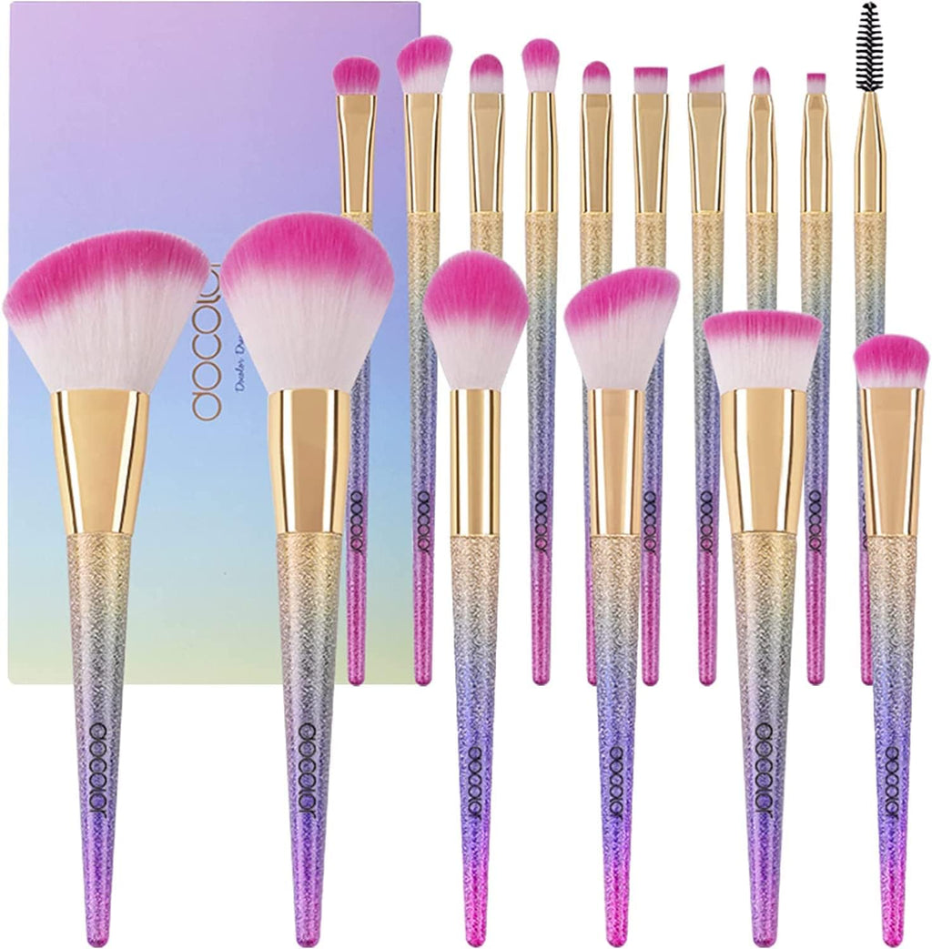 16-Piece Professional Makeup Brush Set with Gift Box – Rainbow Series