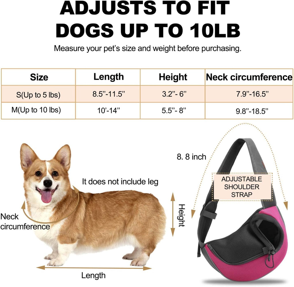 Premium Fuchsia Pet Sling Carrier for Small Dogs and Cats – Breathable Mesh Hand-Free Backpack with Adjustable Straps and Pouch