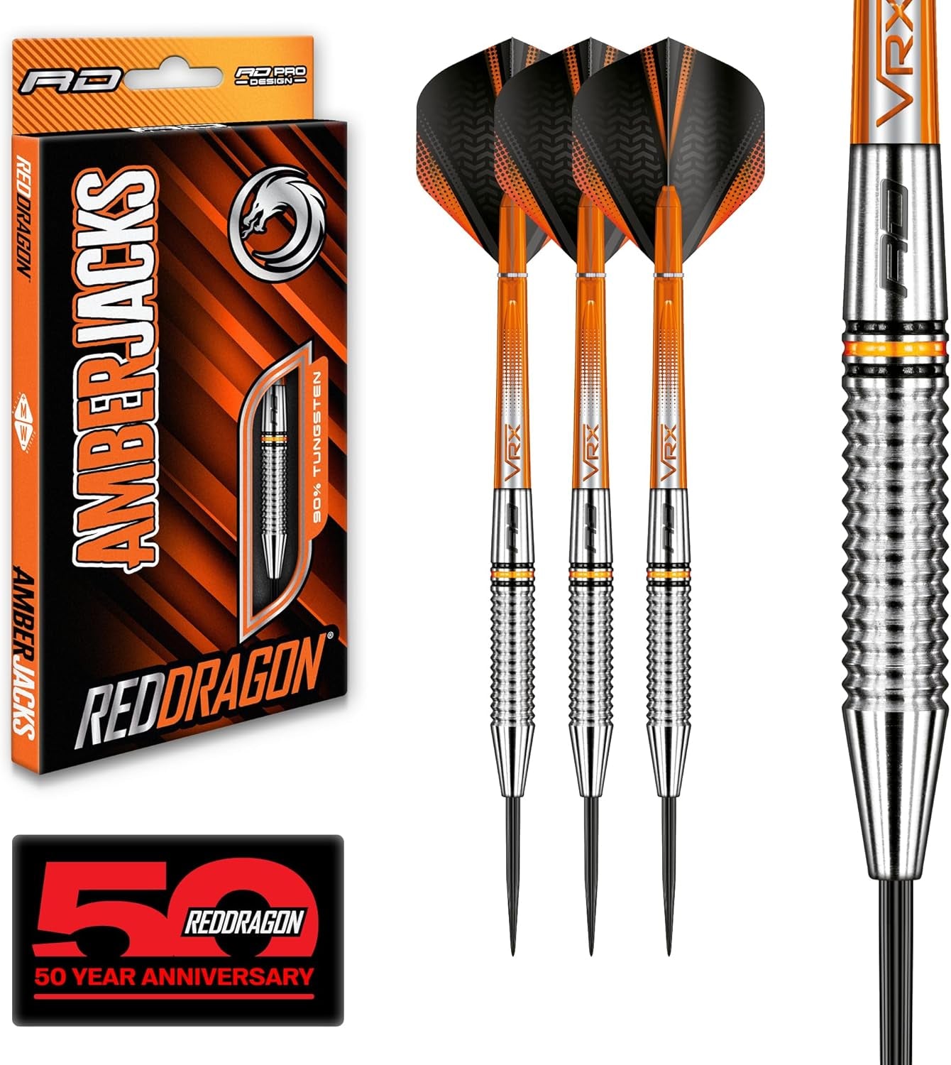 RED DRAGON Amberjack Professional DartsSet with Flights & Shafts - Precision Tungsten 80% Darts. Available in 22G, 23G, 24G, 25G, 26G, 27G, 28G, 30G