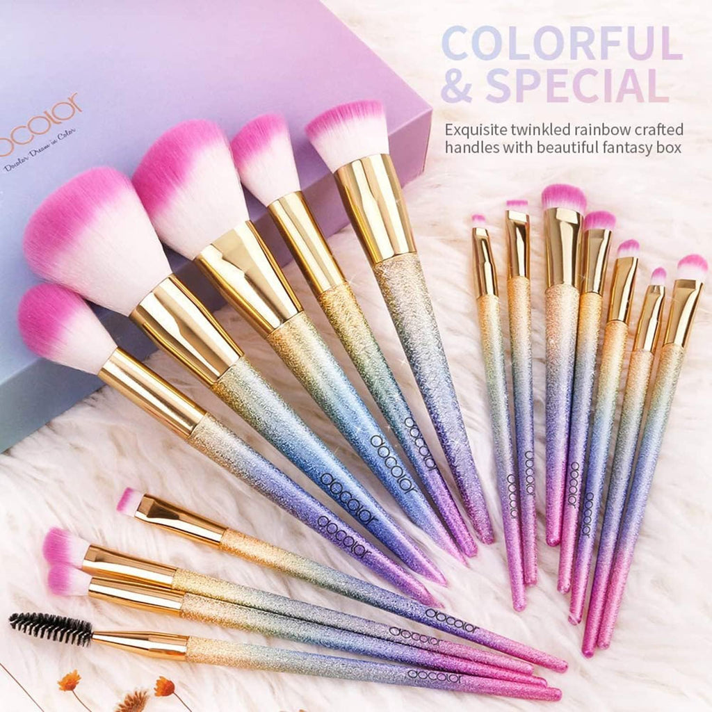 16-Piece Professional Makeup Brush Set with Gift Box – Rainbow Series