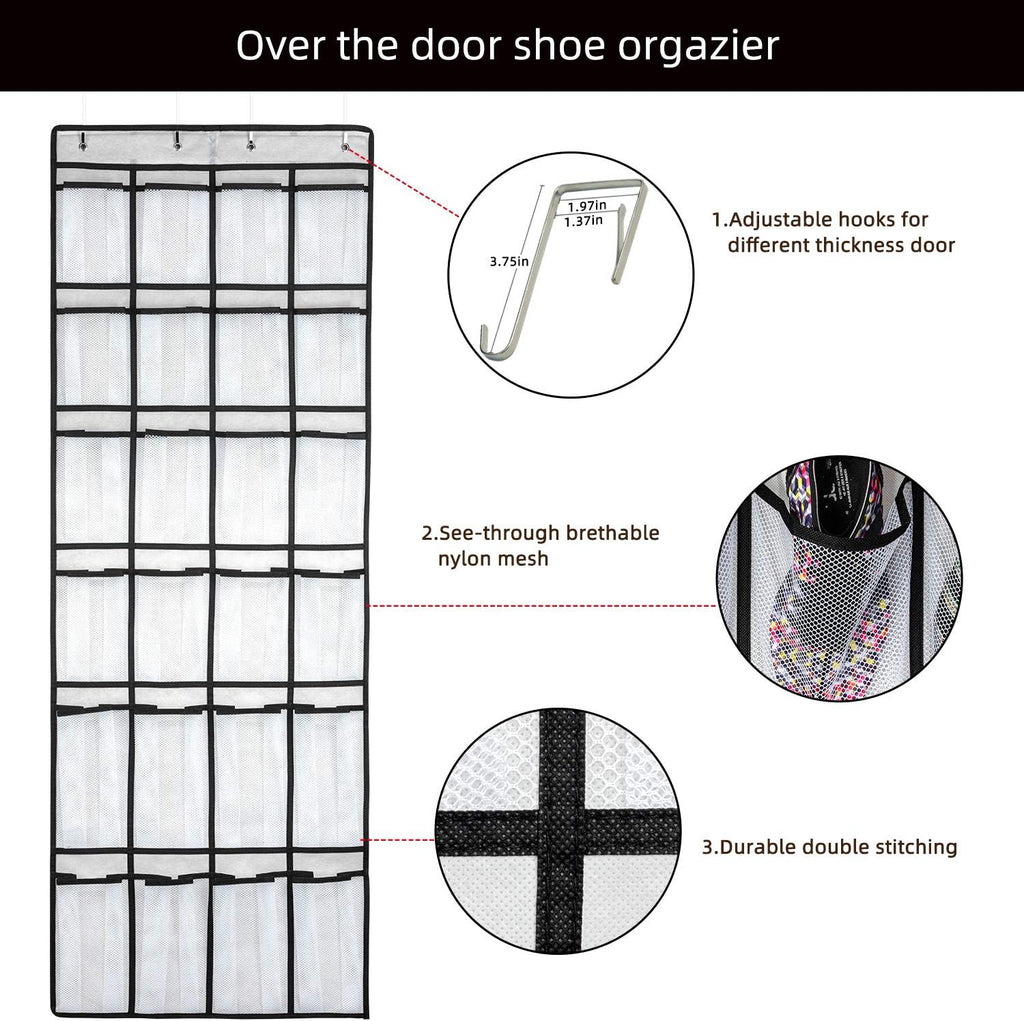 Over-the-Door Shoe Organizer – 24 Mesh Pockets for Shoes, Accessories & Storage | Space-Saving Hanging Rack