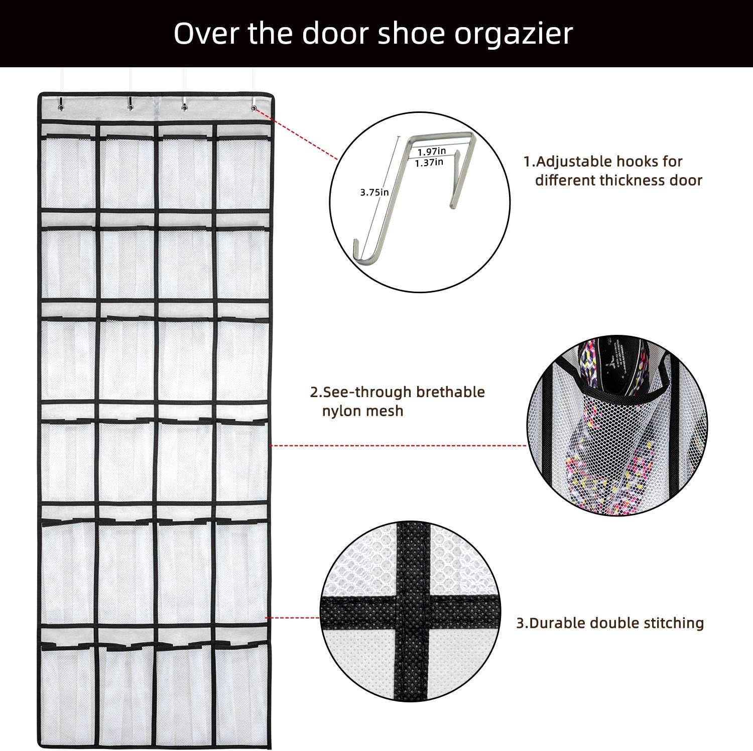 Over-the-Door Shoe Organizer – 24 Mesh Pockets for Shoes, Accessories & Storage | Space-Saving Hanging Rack