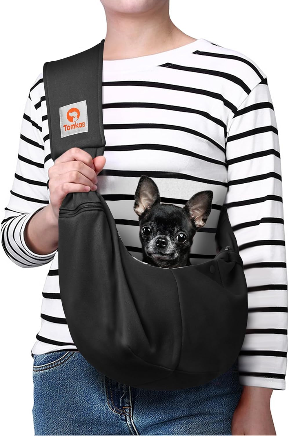 Ultimate Comfort Dog Carrier Sling - Adjustable Pet Carrier for Small Dogs and Cats with Zip Pocket and Snap Closure (Black, Size S)