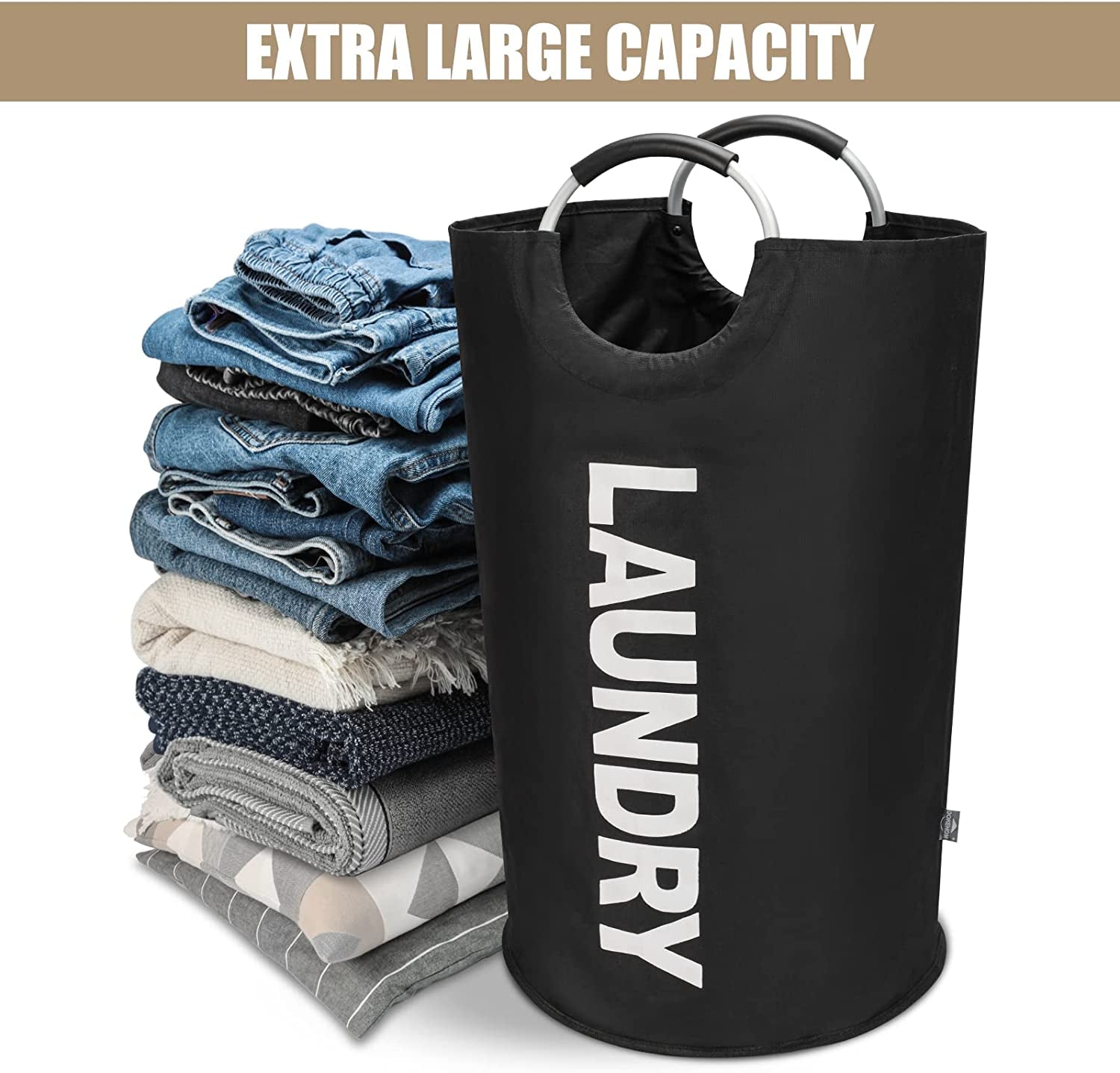 Maximize Your Space with Our 90L Collapsible Laundry Basket - Modern Black Design with Comfortable Handles