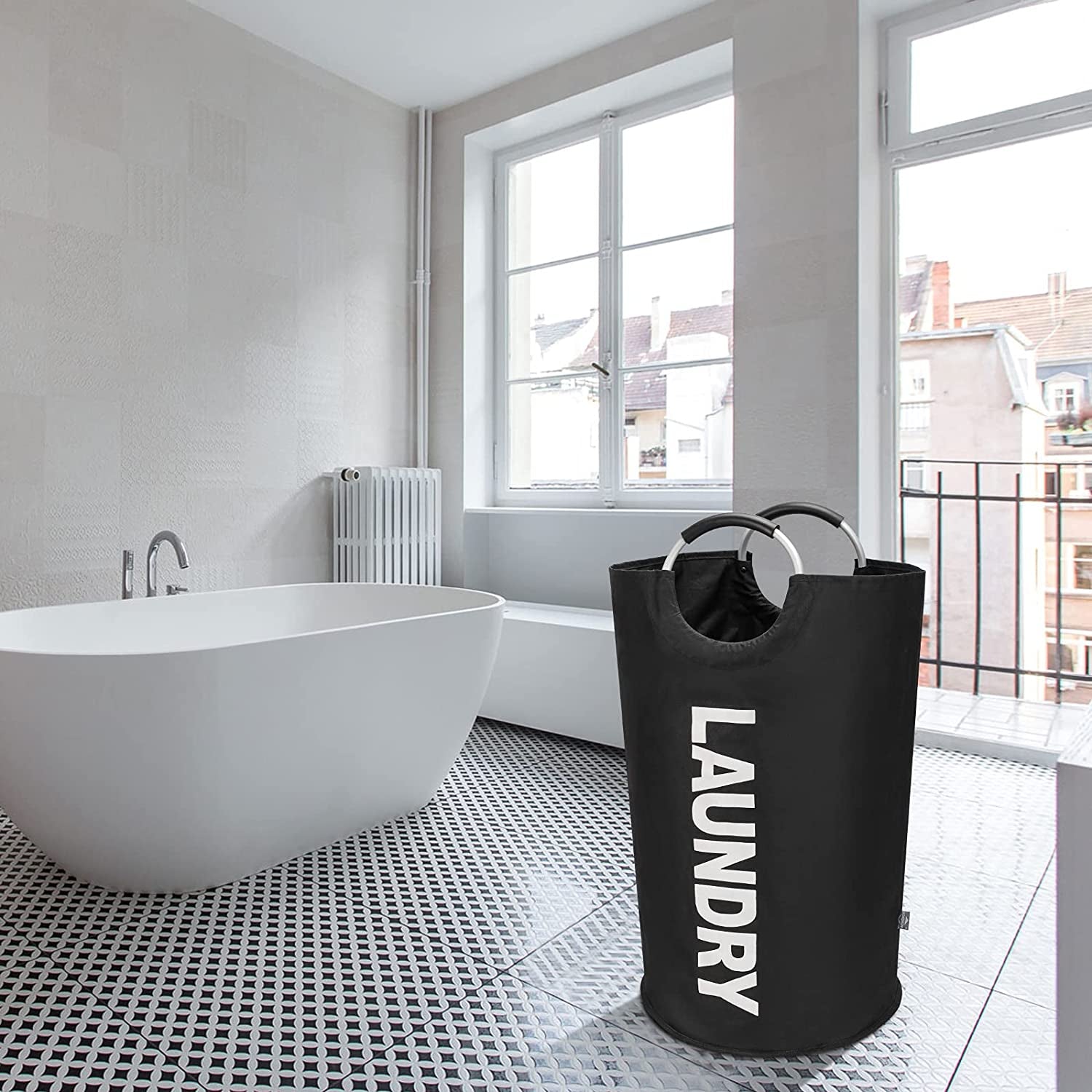 Maximize Your Space with Our 90L Collapsible Laundry Basket - Modern Black Design with Comfortable Handles