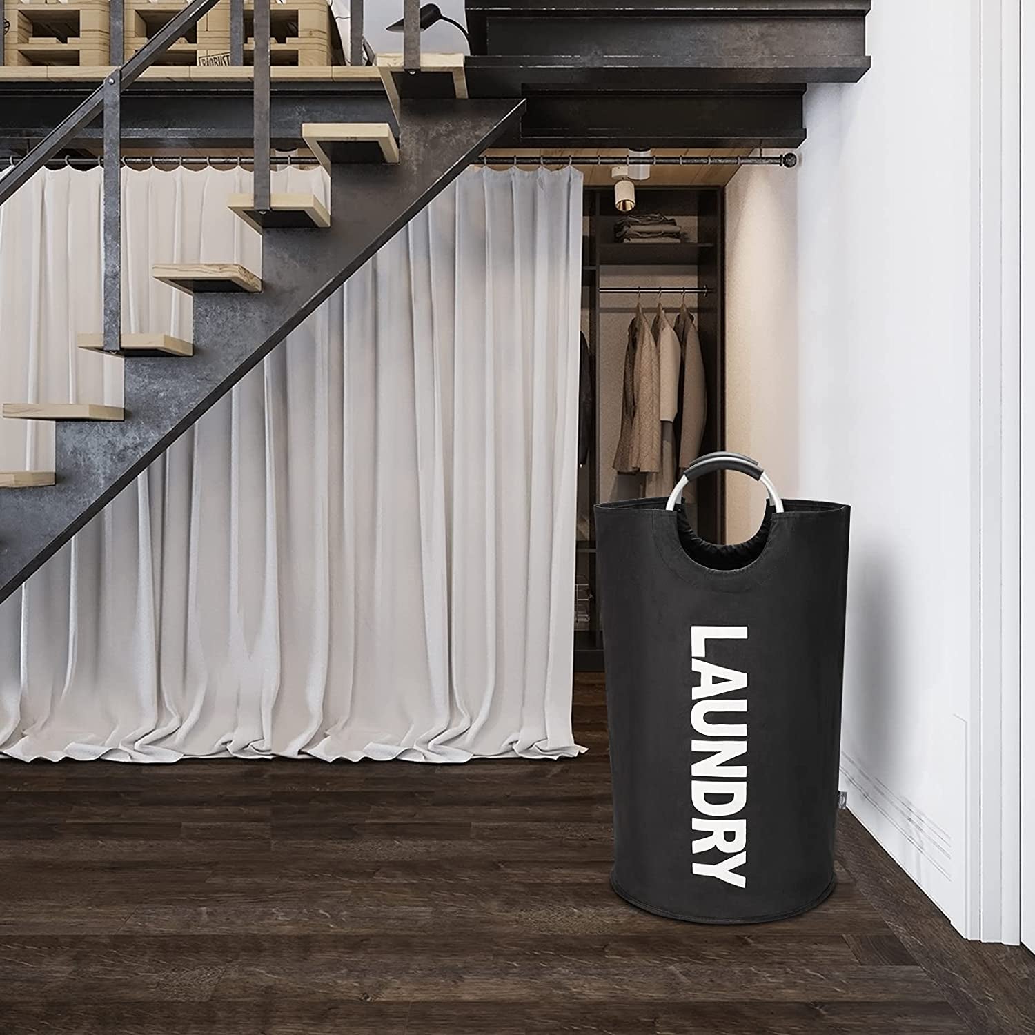 Maximize Your Space with Our 90L Collapsible Laundry Basket - Modern Black Design with Comfortable Handles